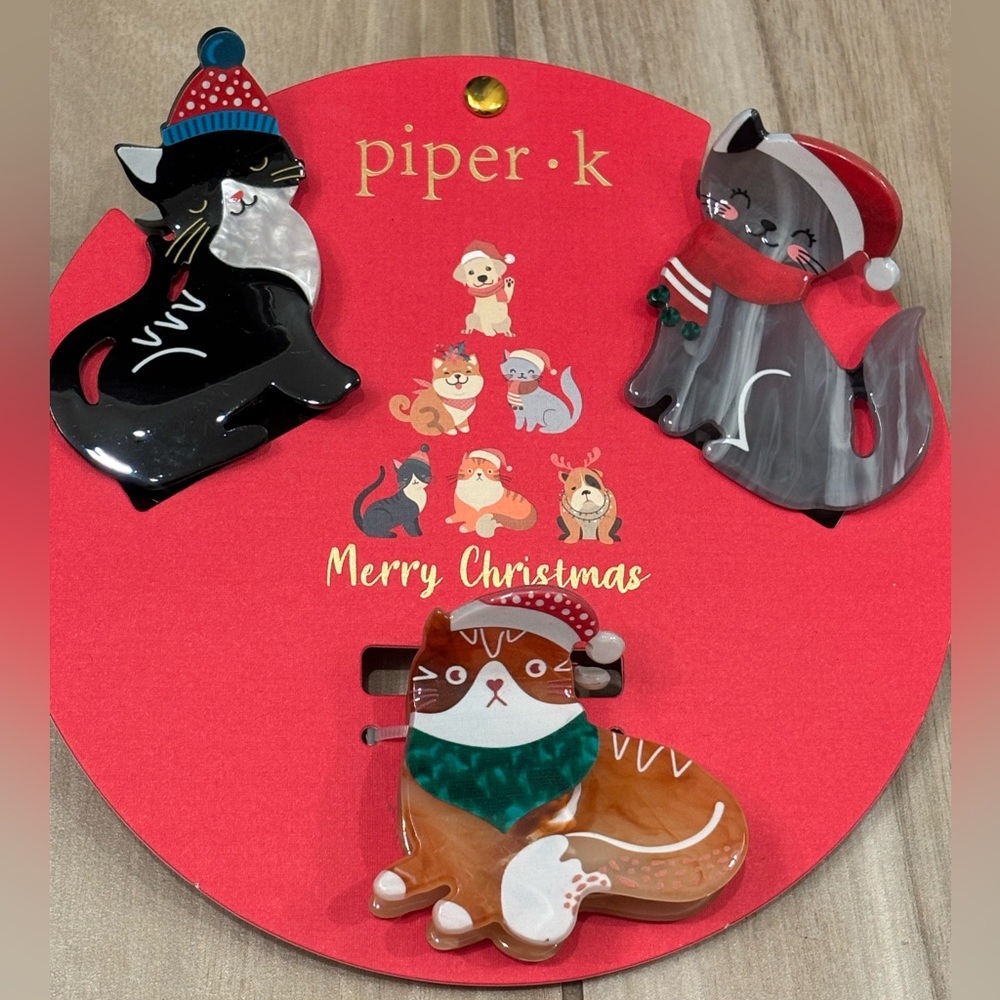 NWT Piper K Holiday Hat Cat Hair Claw Clips set of 3